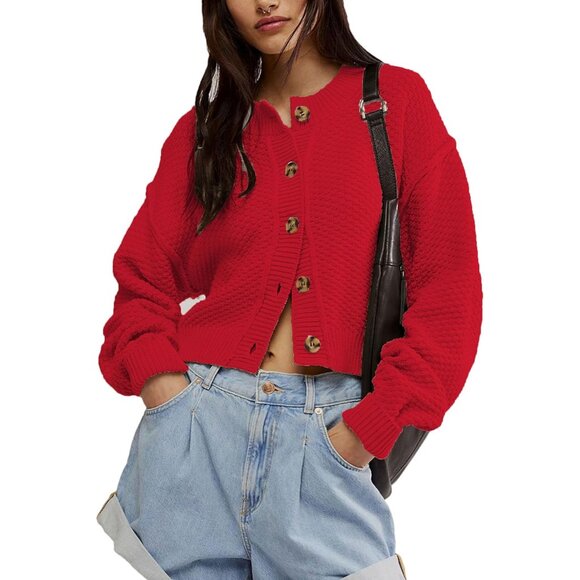 Women's Cropped Cardigan Spring Fall Long Sleeve Solid Color Striped